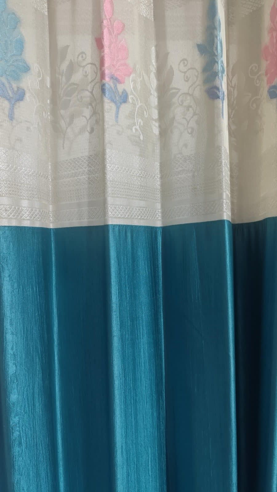 Teal Embroidered Net Panel Satin Eyelet Curtain - 7x4 & 9x4 Ft - photo 2