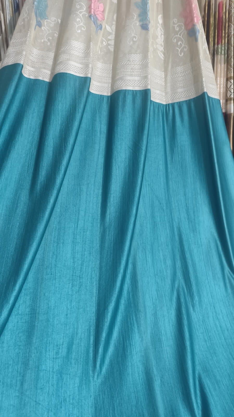 Teal Embroidered Net Panel Satin Eyelet Curtain - 7x4 & 9x4 Ft - photo 4