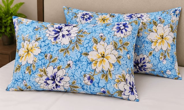 Aqua Blue Peony Floral Victory Double Bedsheet 225x225 cm + 2 Pillow Covers - photo 8