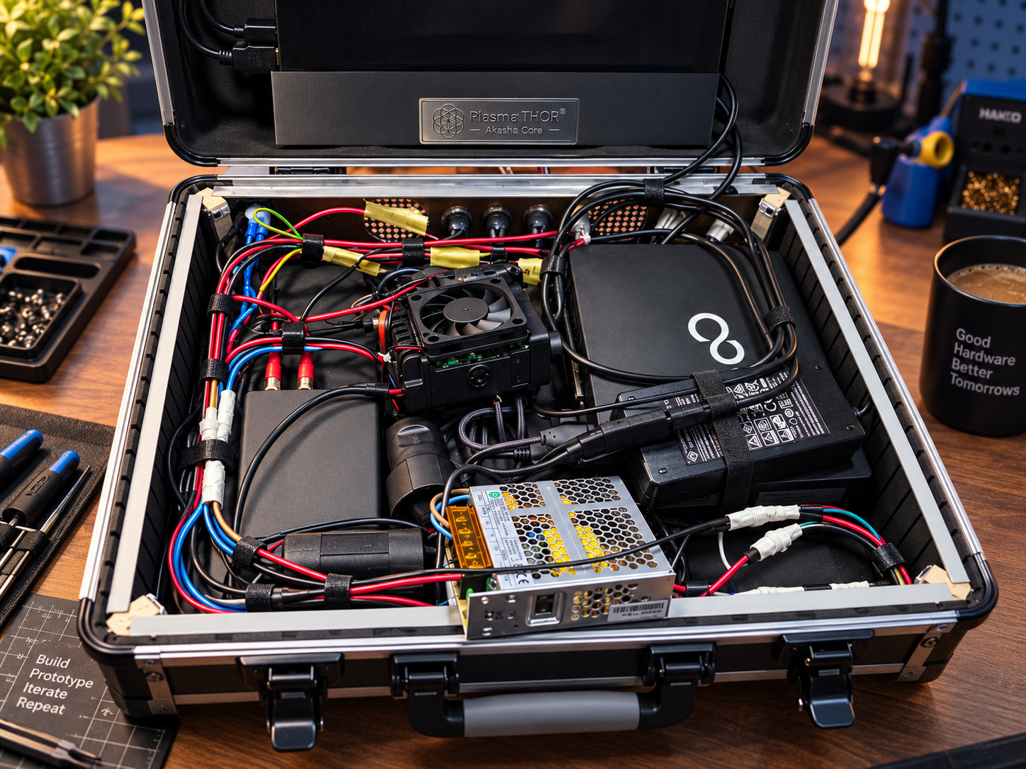 Akasha Core integrat într-o carcasă tip flight case, cu electronica montată în interior