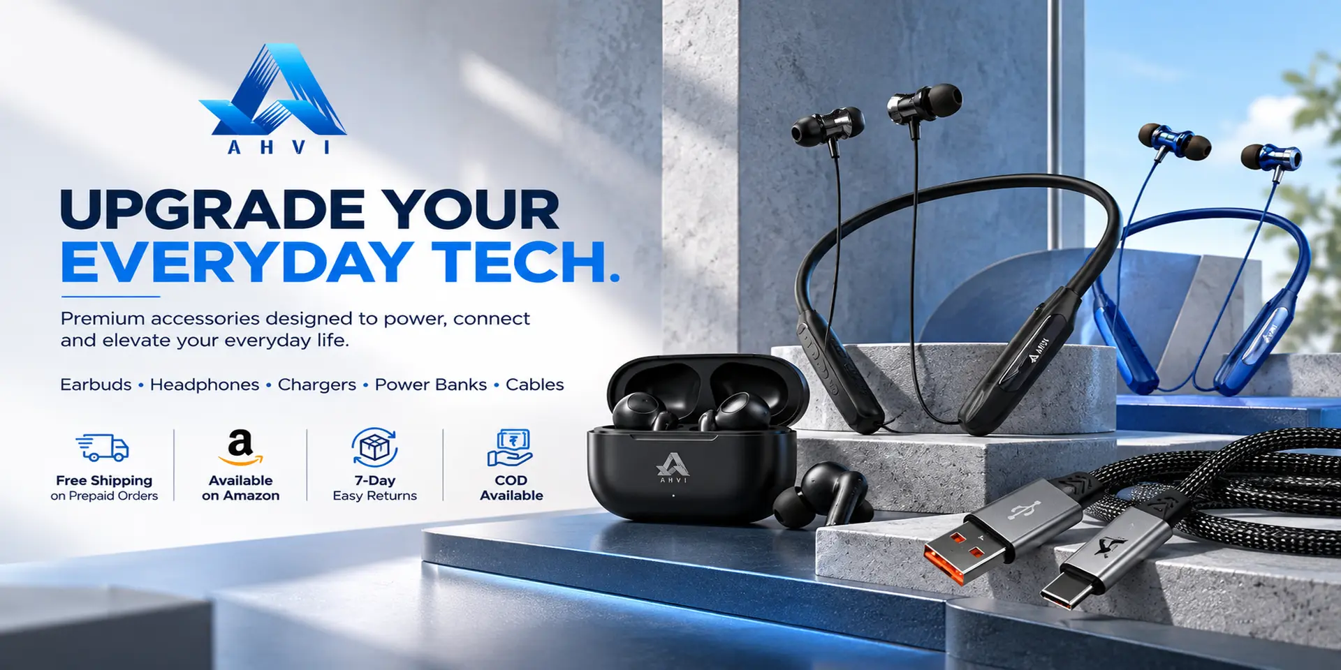 AHVI — Upgrade your everyday tech with premium earbuds, neckbands, and high-speed cables.