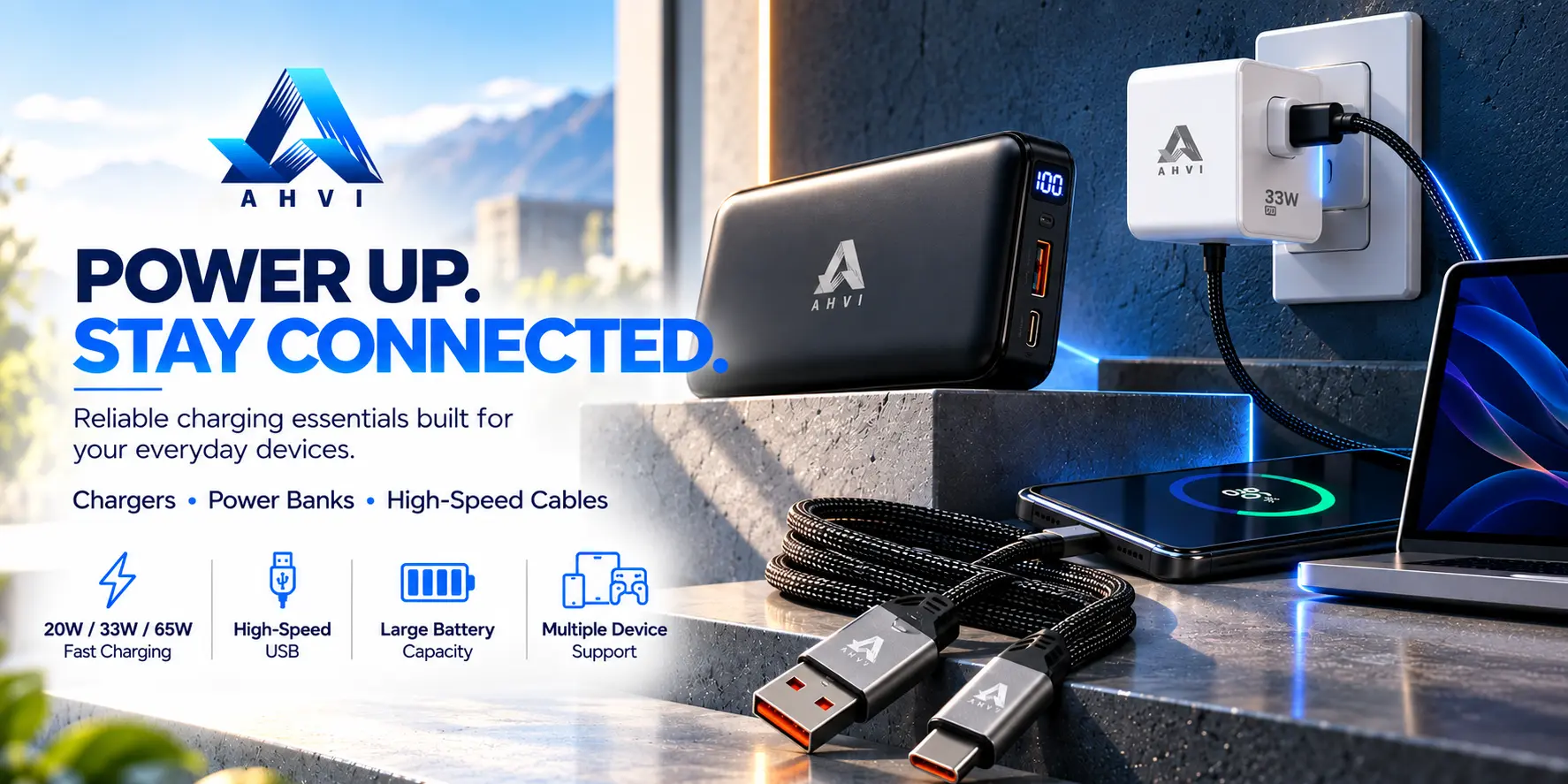 AHVI — Power up and stay connected with reliable charging essentials and high-speed cables.