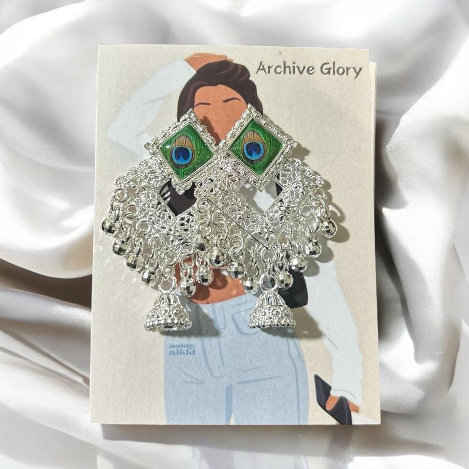 Silver color Peacock  feather earring