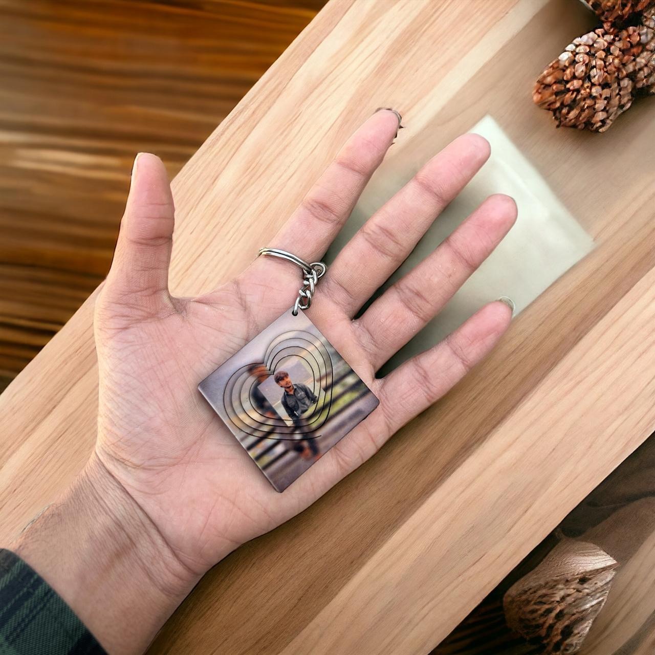 Square and heart  shape with customise photo head borad  keychain