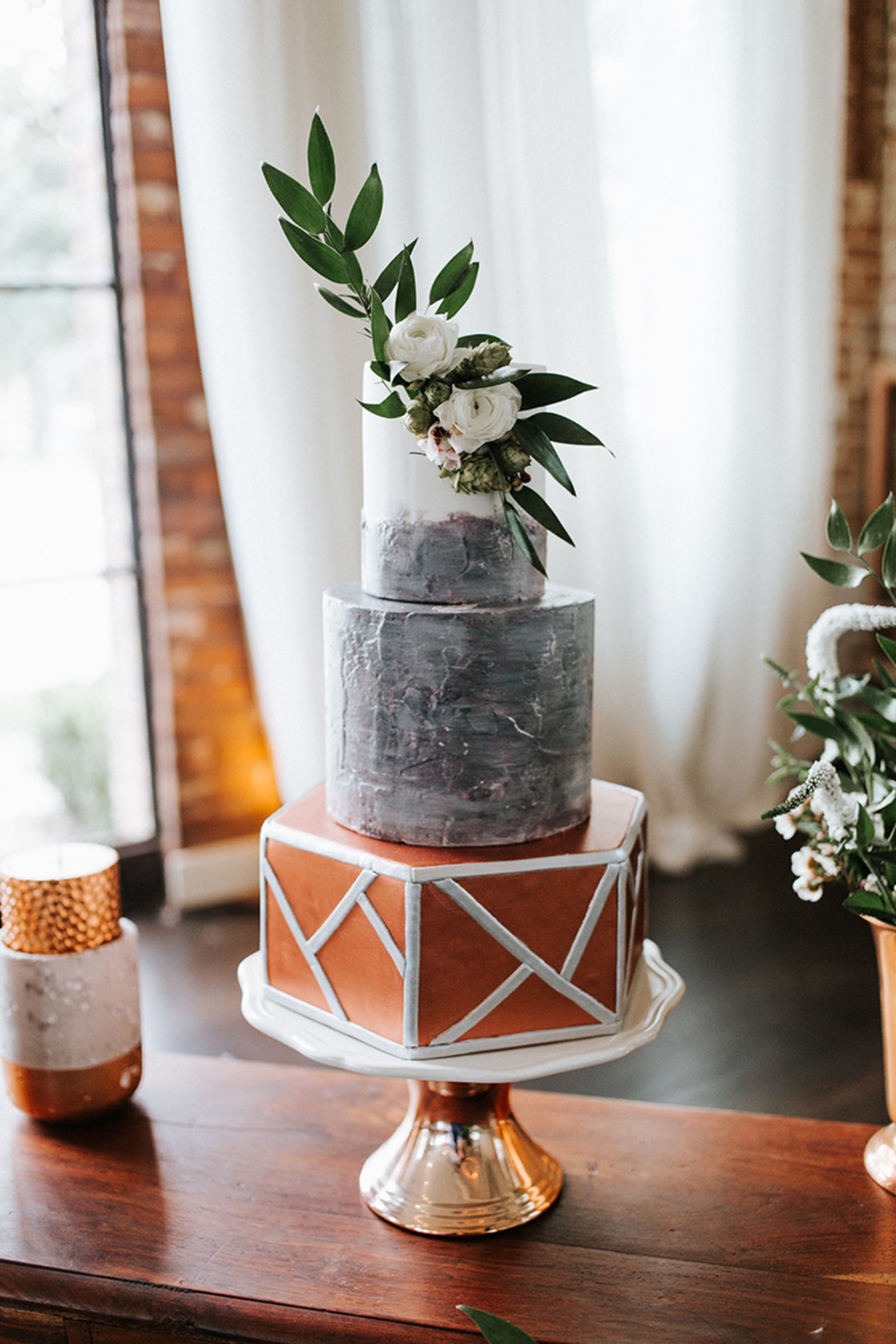 Copper tiered cake