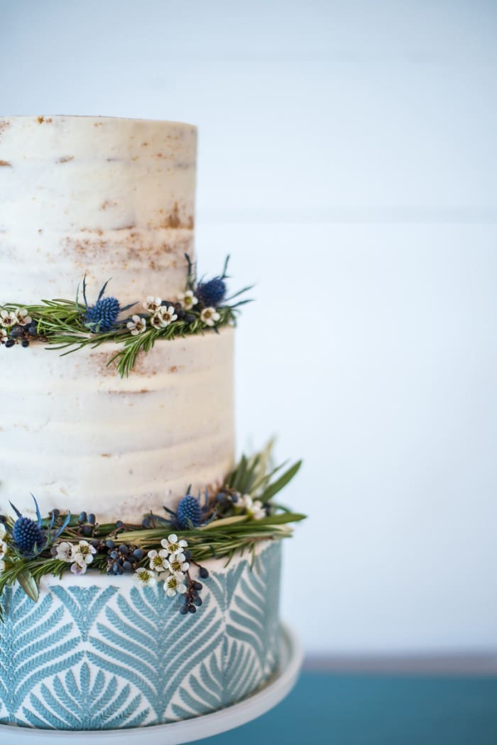 Teal tiered cake half