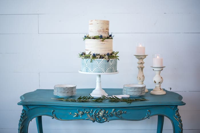 Teal tiered cake table
