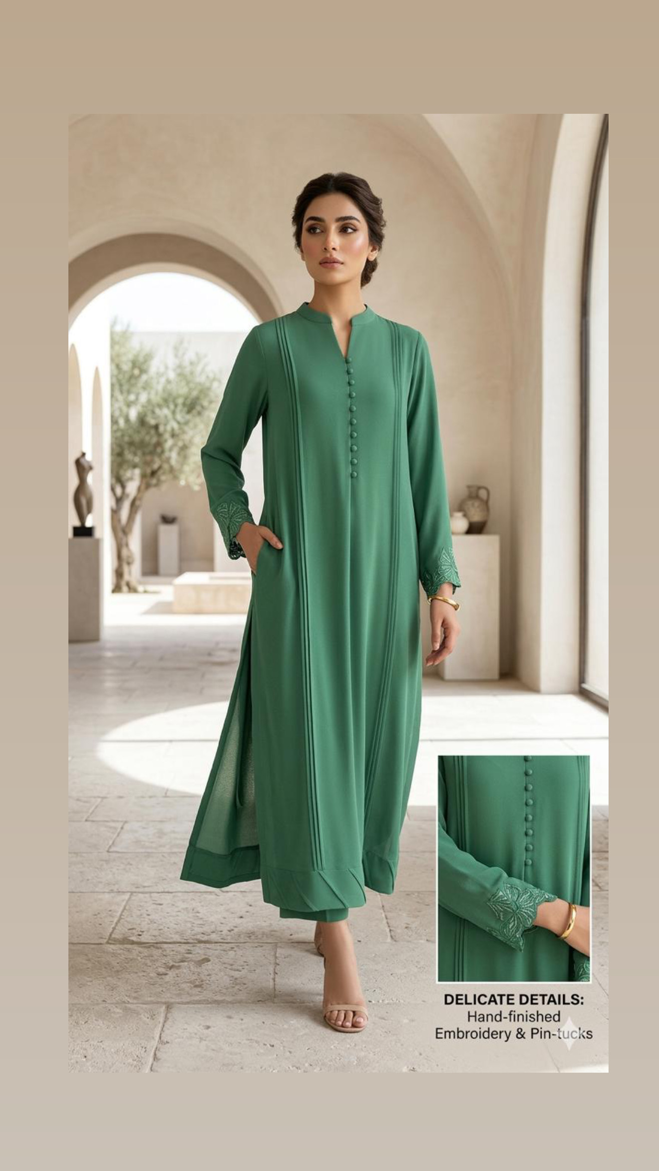 2piece plain long cord set embroidered grip jorjat