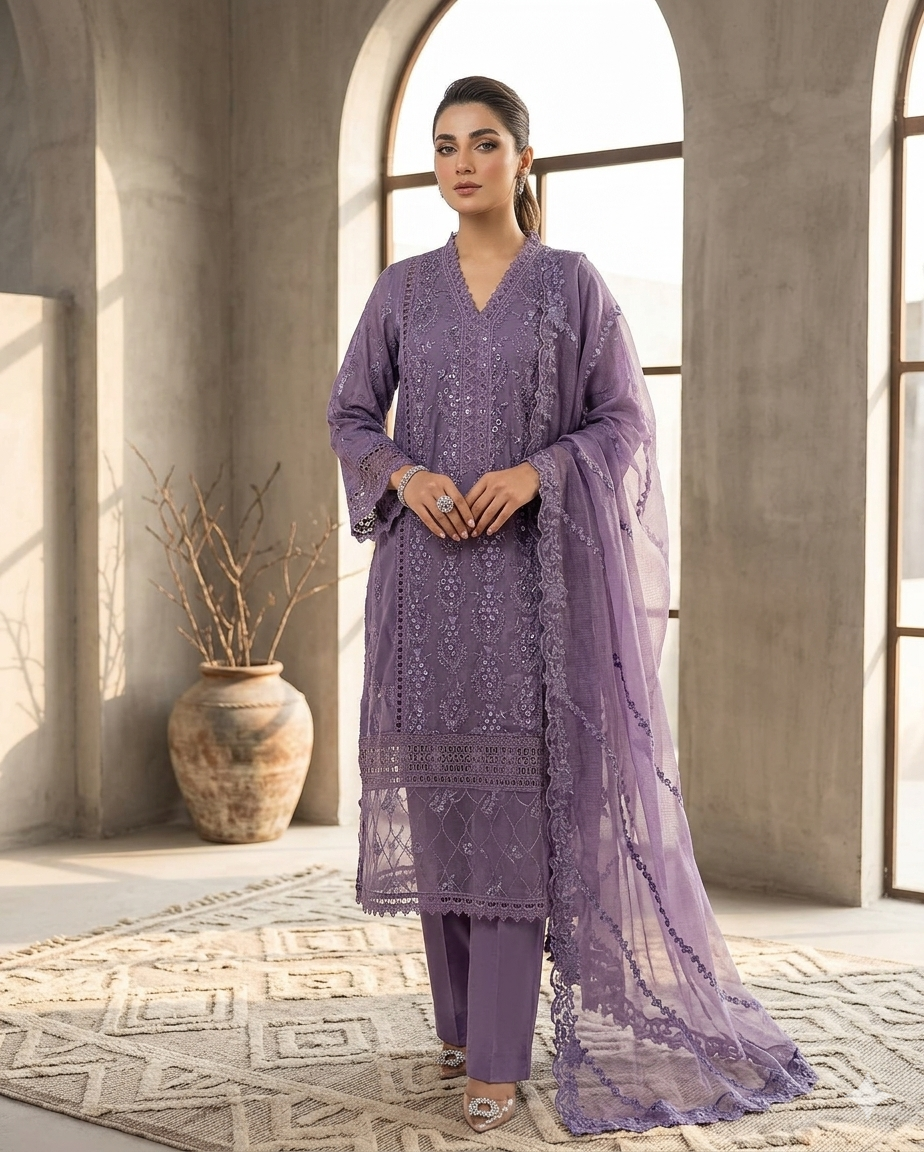 Khaddi net 3 piece suit