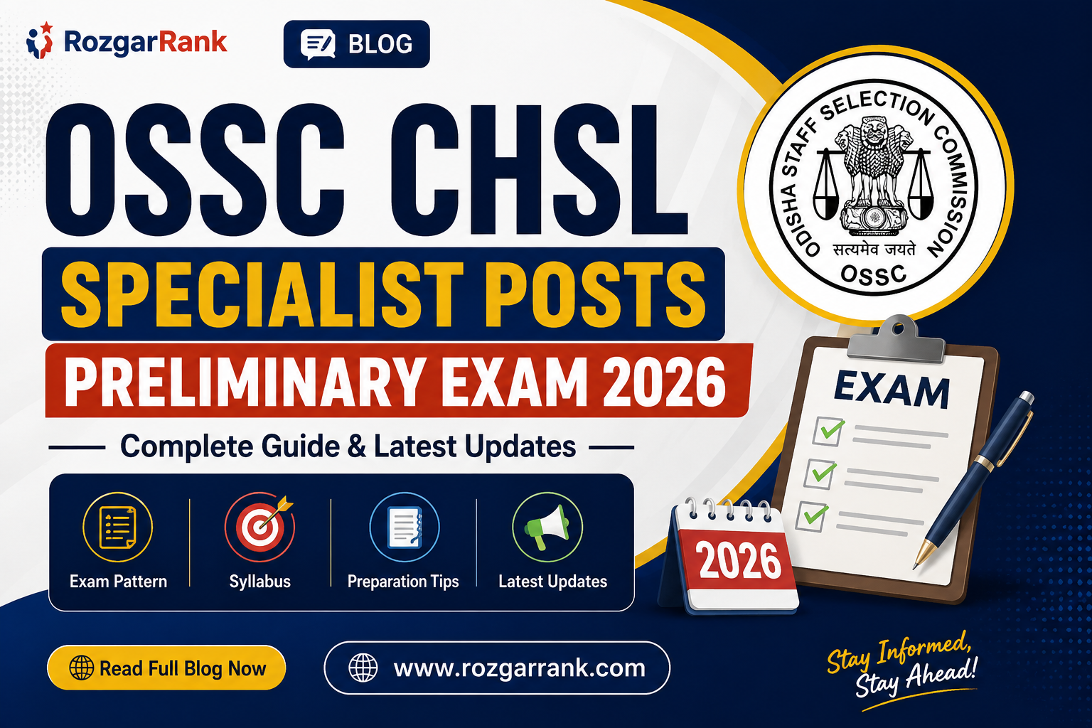 OSSC CHSL Specialist Posts/Services Preliminary Exam 2026: Exam Date, Shift Timings, Admit Card and Important Notice