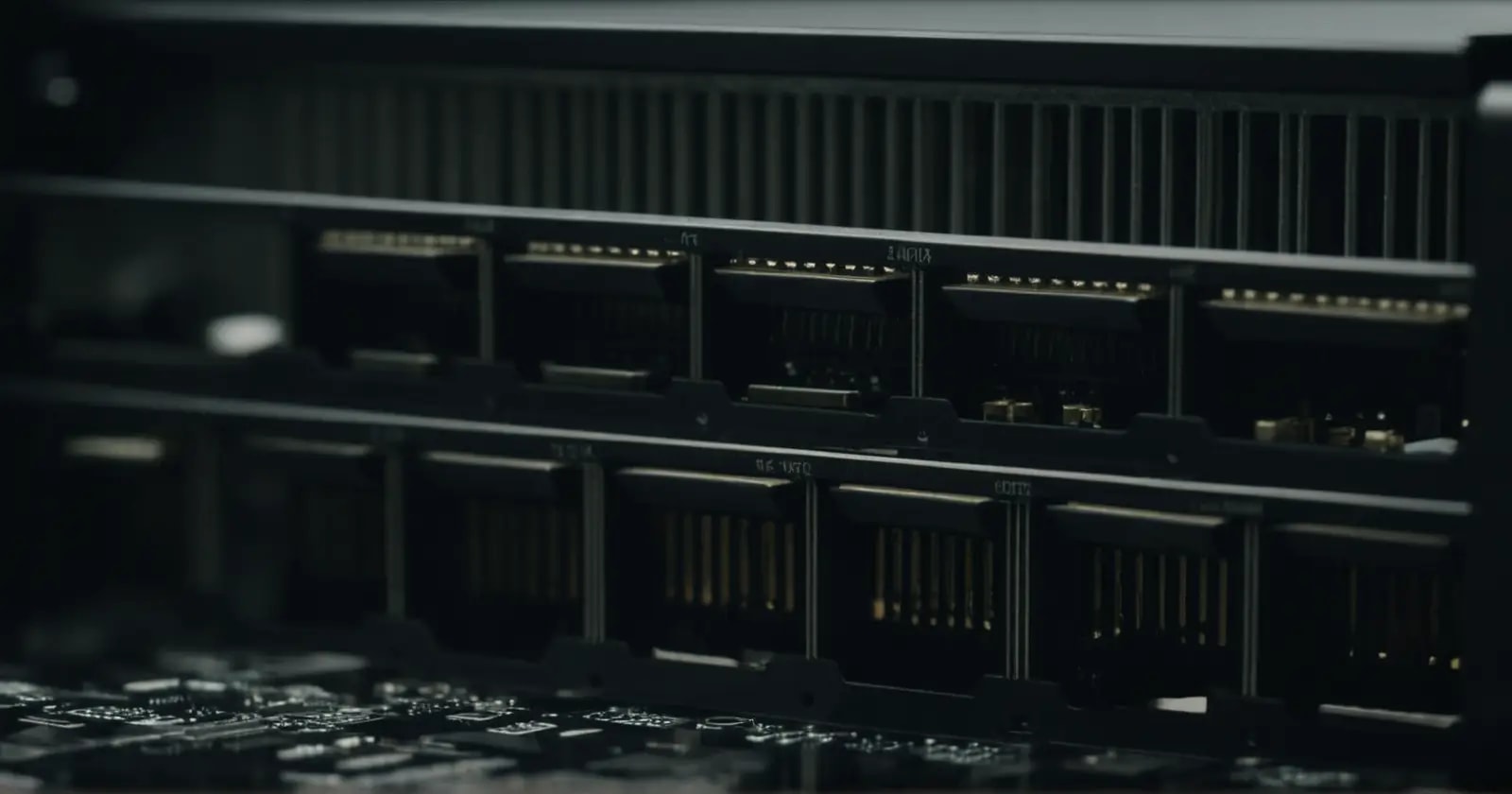 Vista interna de la placa base mostrando una ranura metálica pcie x16 para conectar componentes de expansión