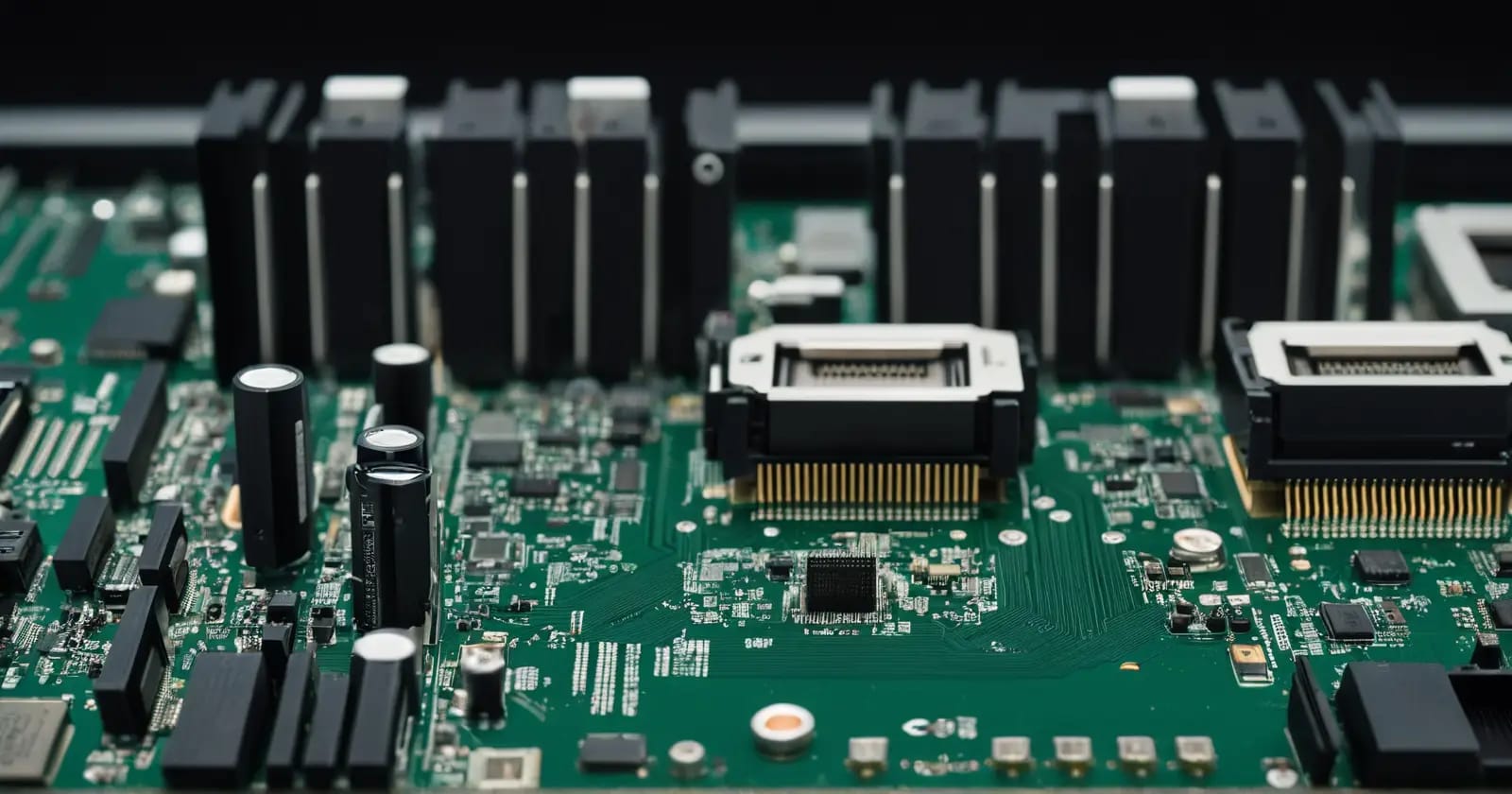 Vista detallada de una placa base mostrando el chipset y los conectores de ampliación