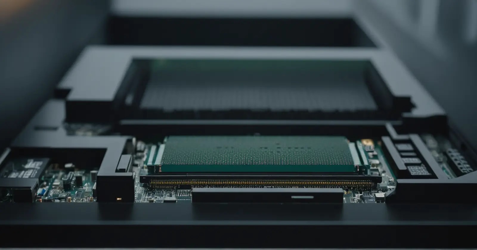 vista detallada de una gpu que muestra núcleos de cómputo y sus conexiones para el rendimiento gráfico