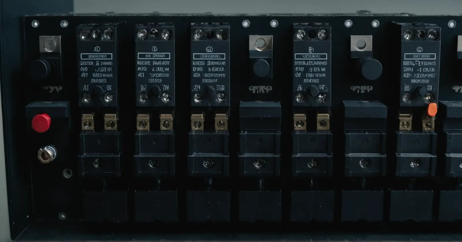 Vista detallada de un interruptor automático en el panel eléctrico con ajuste visible para protección contra sobrecorriente