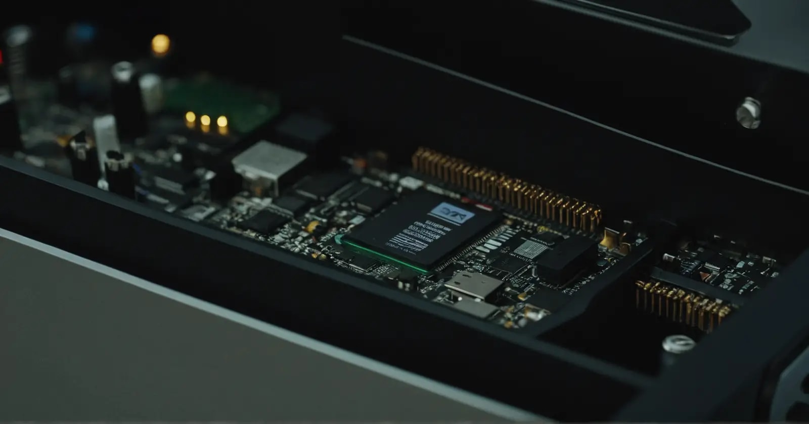 Vista de una placa base moderna con indicadores led y batería cmo s, mostrando componentes para el uefi gop