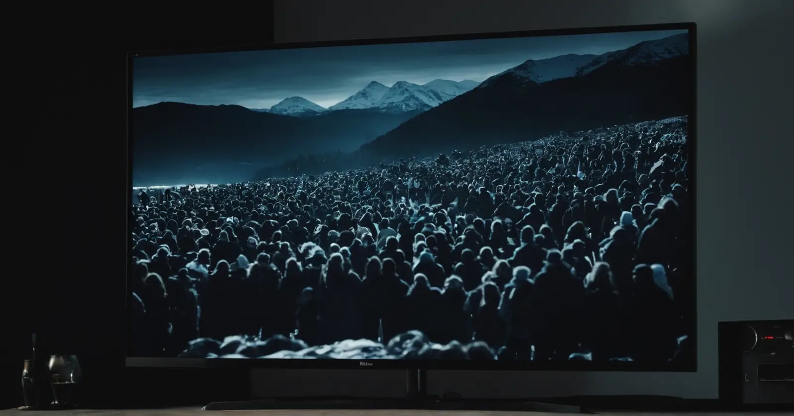Vista cercana de una película con alto contraste en TV 4K que muestra negros profundos y detalles vibrantes por el local dimming