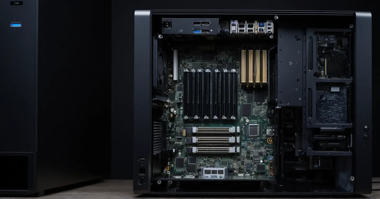 Tarjeta madre mini itx en un gabinete compacto mostrando componentes modernos de pc