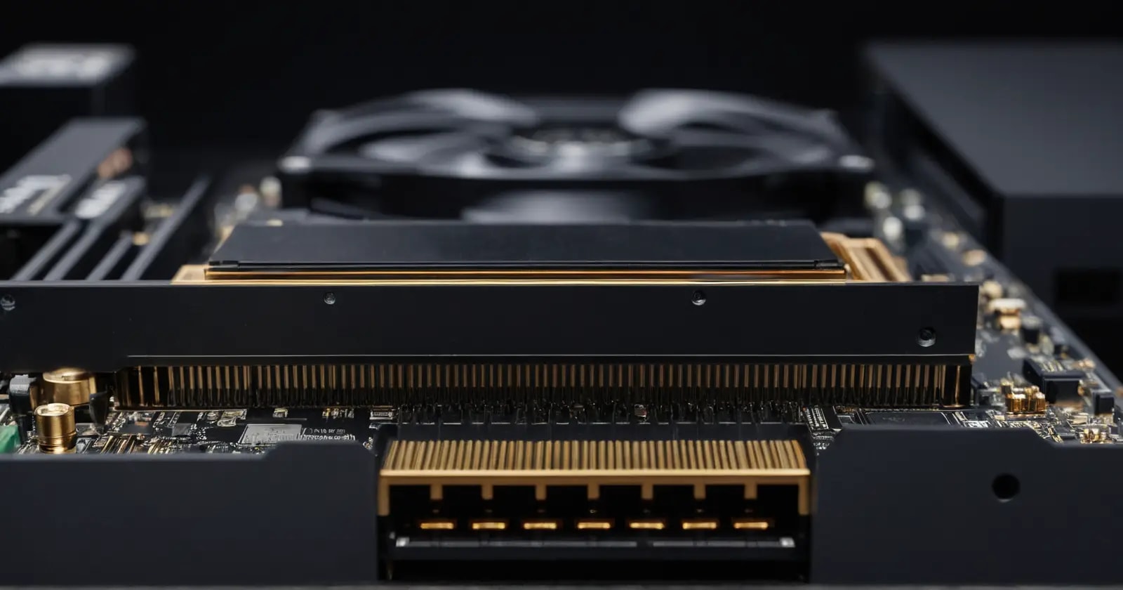 Tarjeta gráfica pcie 4.0 en ranura más antigua demostrando compatibilidad física del conector dorado