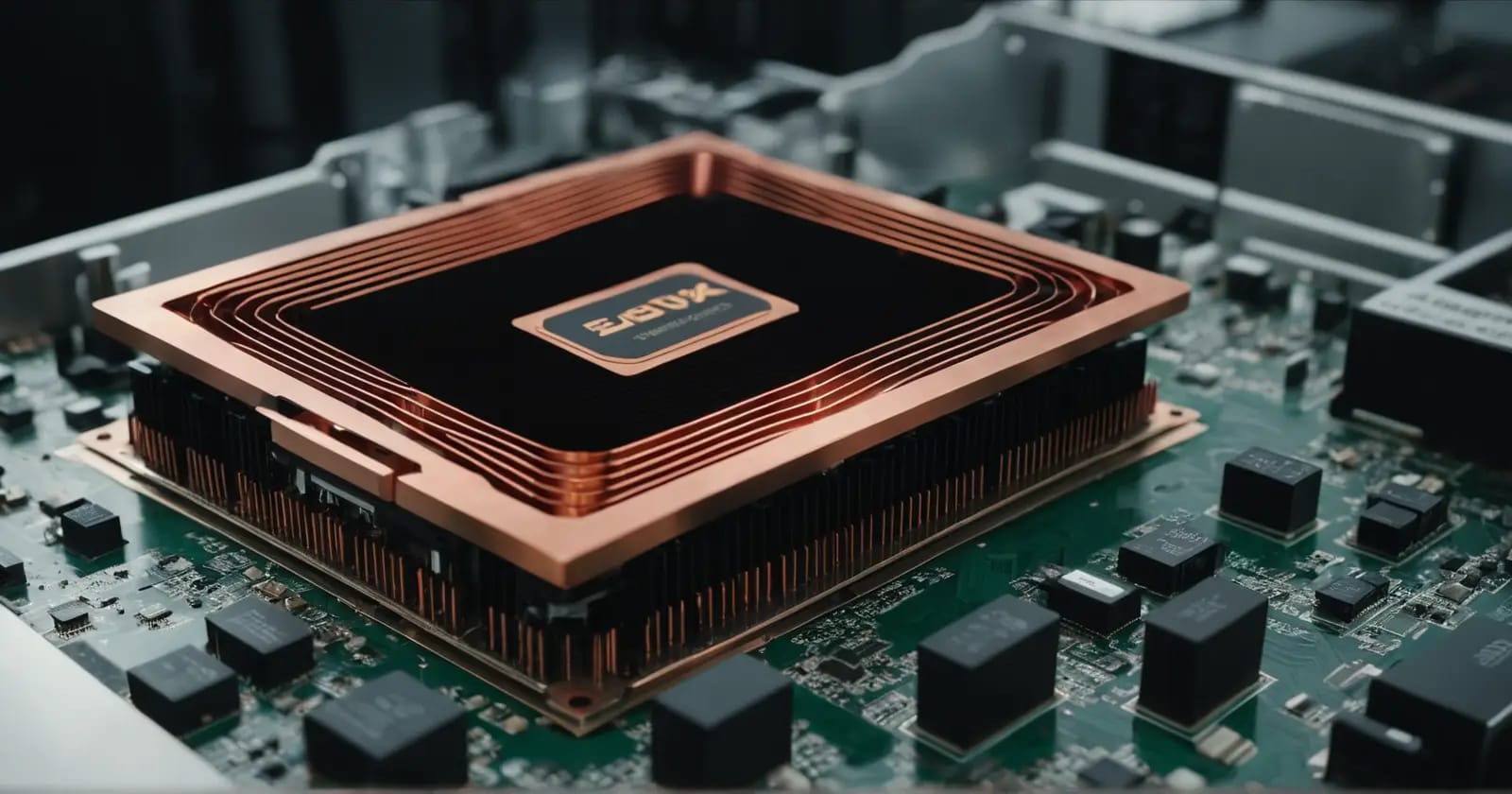Tarjeta gráfica gpu de cómputo con disipador de calor y ensamblaje multiprocesador visible