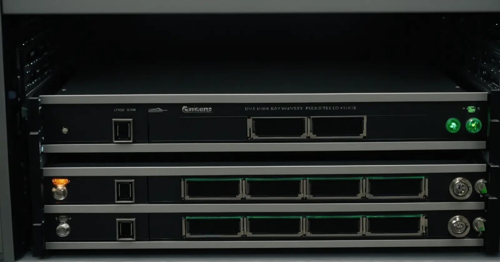 Tarjeta de control en rack con bandejas de unidades ssds para la gestión de datos y almacenamiento