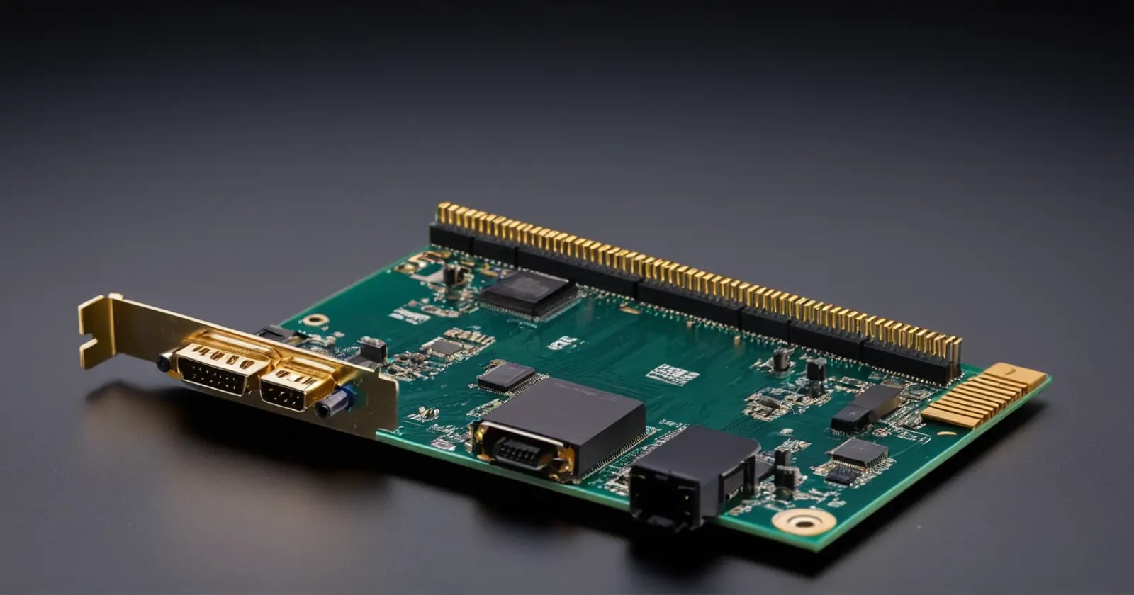 Tarjeta con conector PCIe 5.0 y gráfica comparativa del alto ancho de banda de datos transmitidos