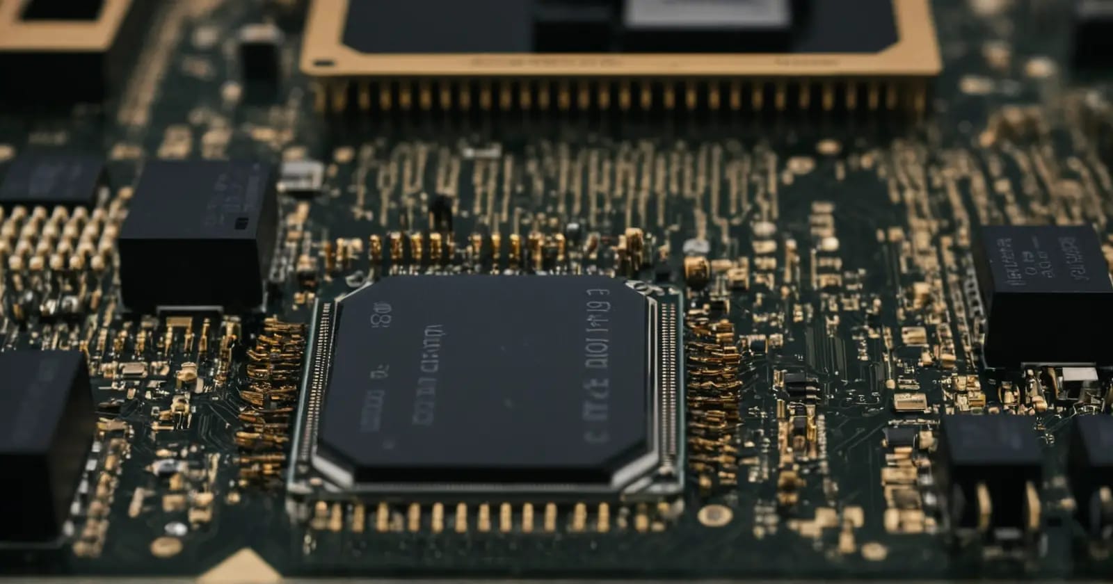 Sistema de placa base mostrando la conexión del procesador y el chipset en detalle técnico