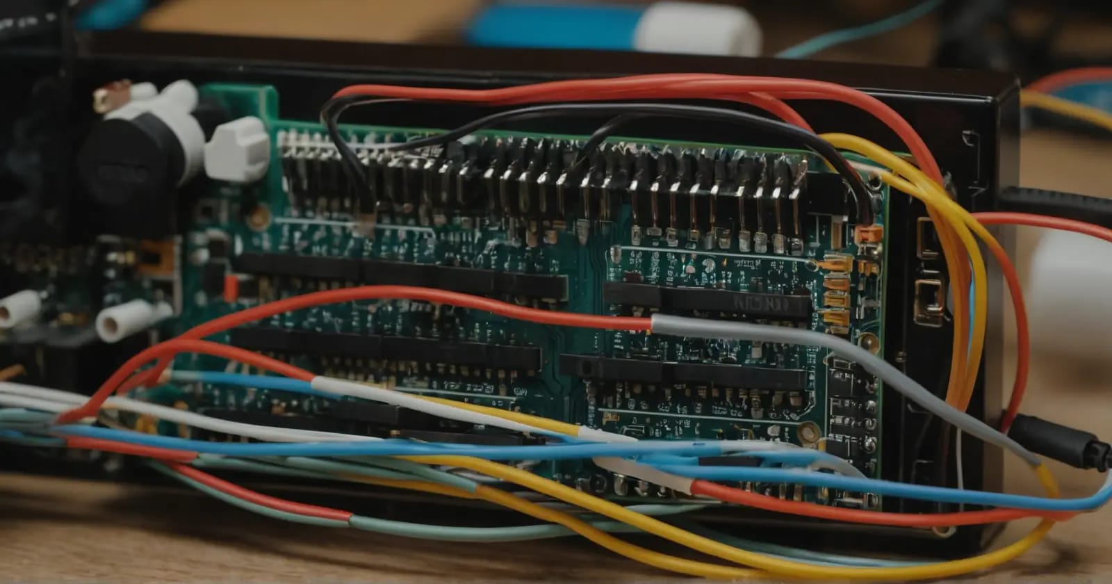 Protoboard de arduino mostrando circuitos y cables para ilustrar la demora en el flujo de datos por bus