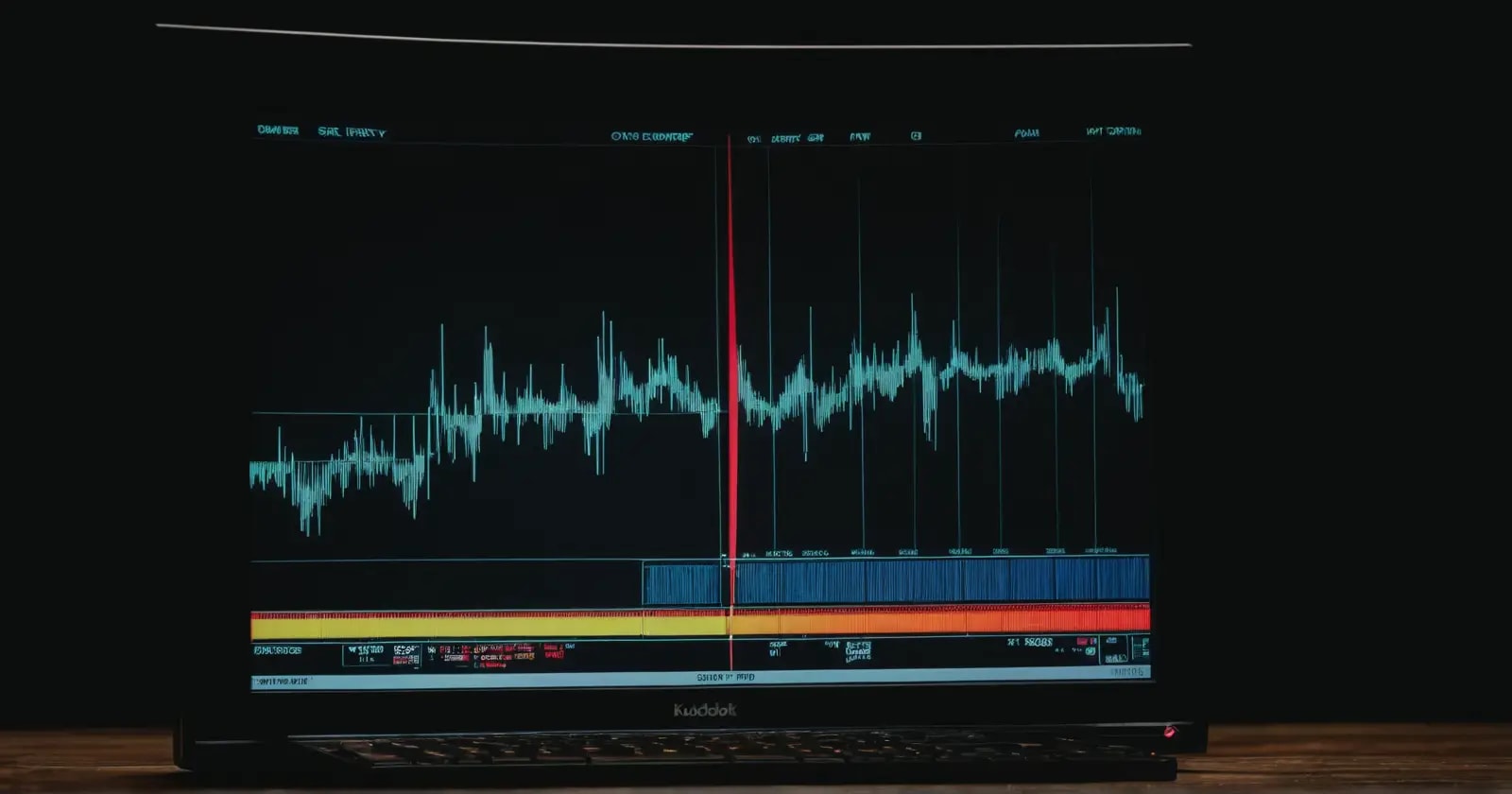 Primer plano del monitor mostrando patrones digitales nítidos y gradientes vibrantes que demuestran alta calidad de imagen
