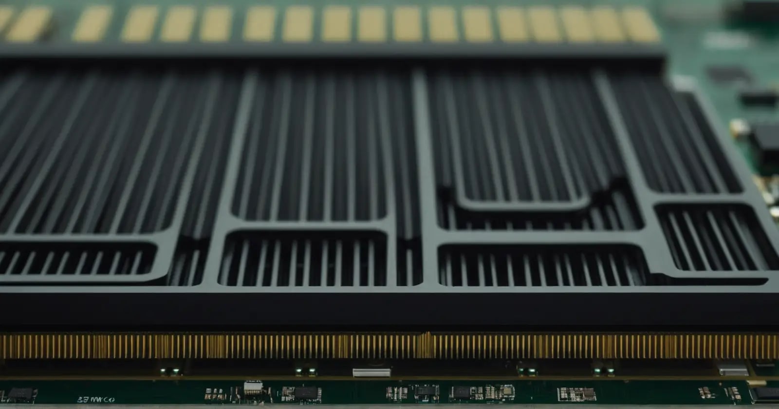 Primer plano de una placa de video mostrando gran capacidad para el render target en la arquitectura GPU