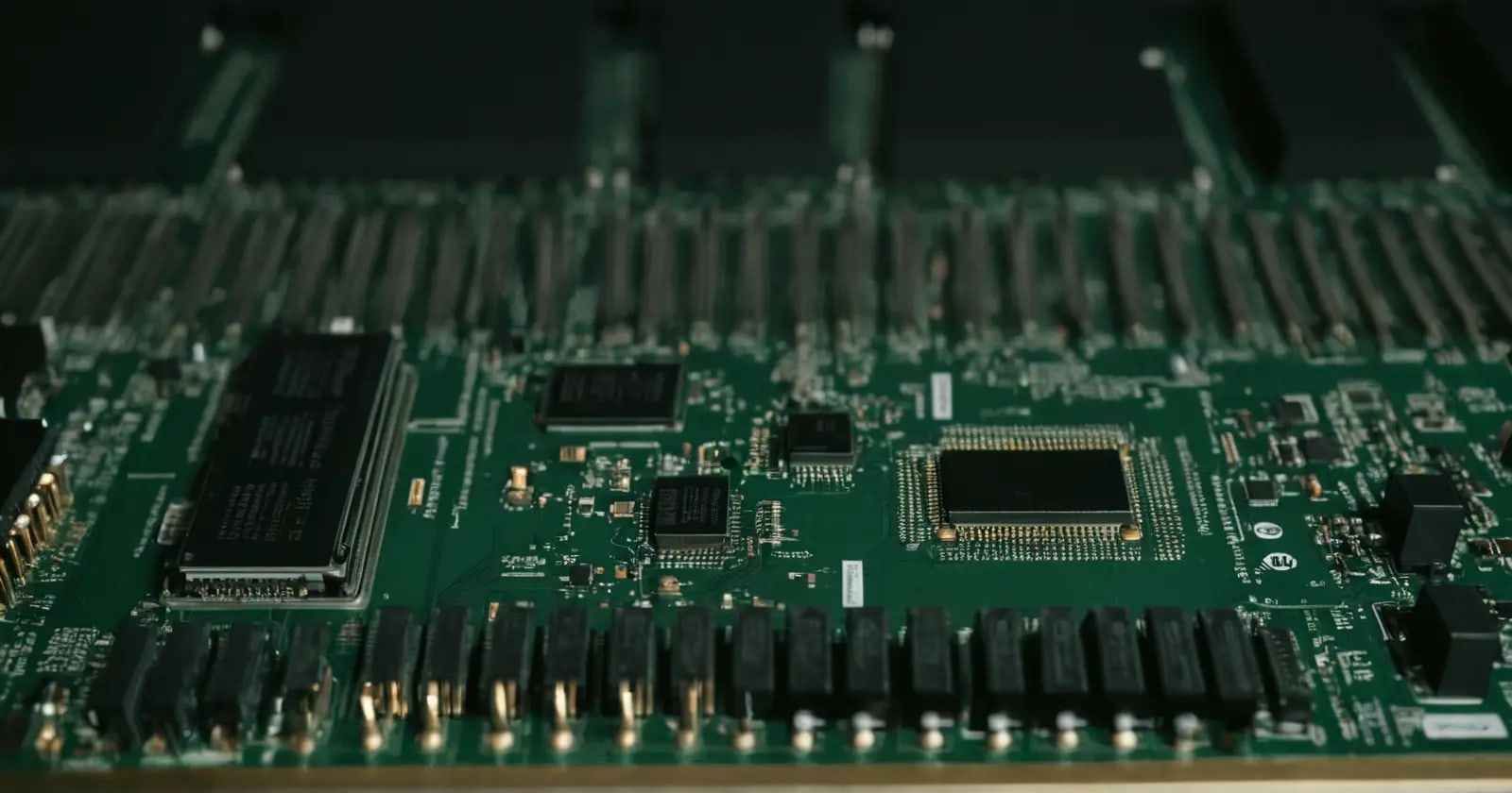 Primer plano de una placa base mostrando conectores y pines para monitoreo de voltajes en el chipset