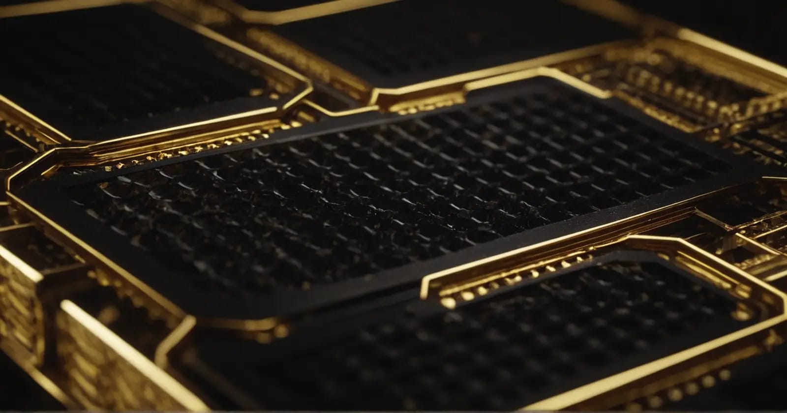 Primer plano de un chip gpu nvidiia con conexiones doradas y estructura reticular para rendimiento optimizado