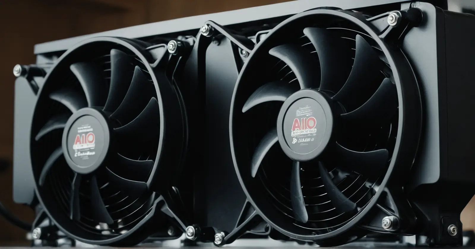 Primer plano de radiador aio con montaje push-pull que ilustra el flujo de aire desde ambos extremos