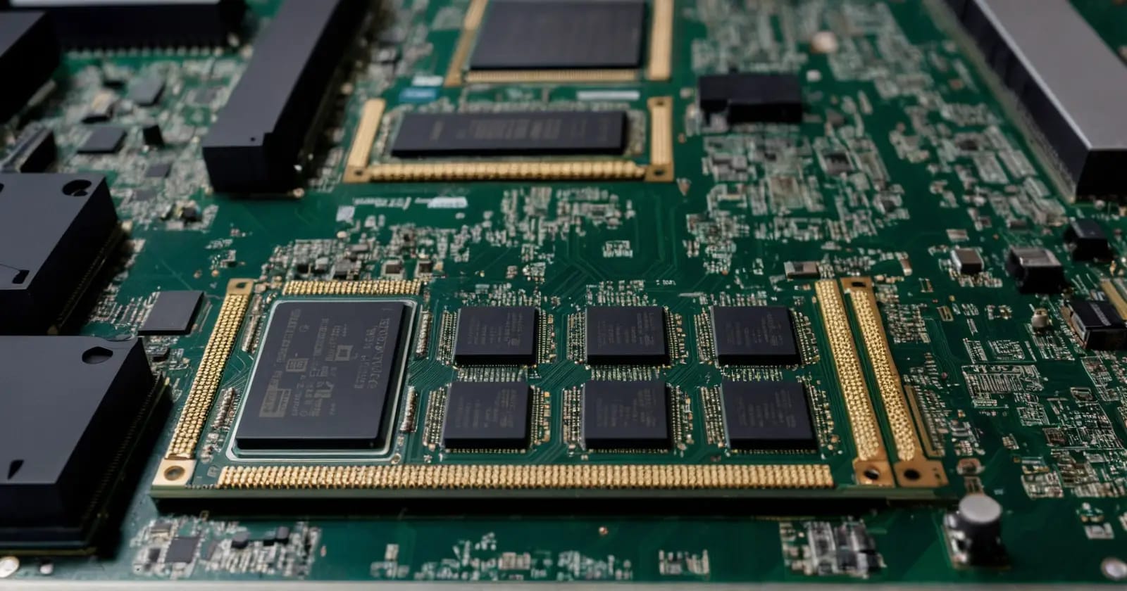 Primer plano de módulos de memoria ram ddr3l y placa base en un montaje tecnológico