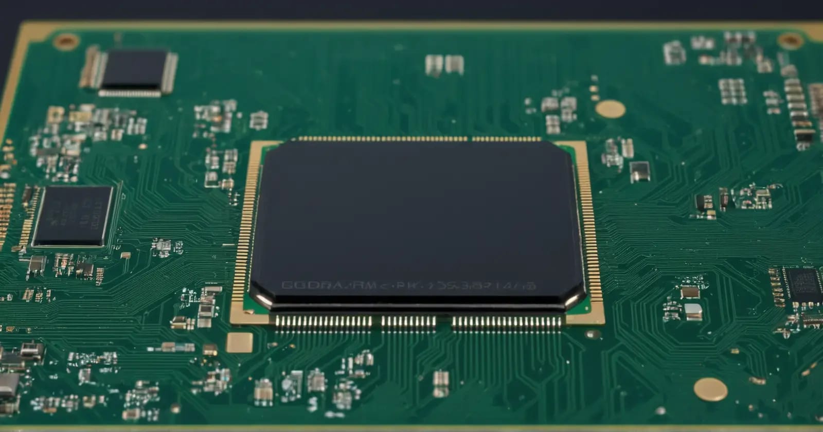 Primer plano de la vram de una tarjeta gráfica refrigerada que muestra los chips de memoria del sistema