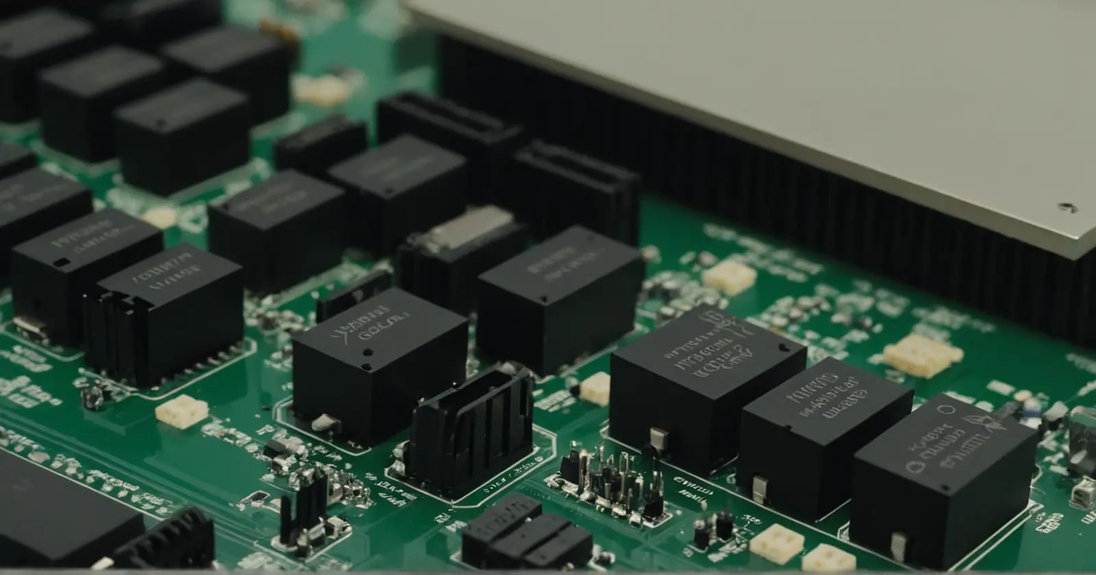 Primer plano de la placa base mostrando el chip de alimentación y conectores para el modo deep sleep