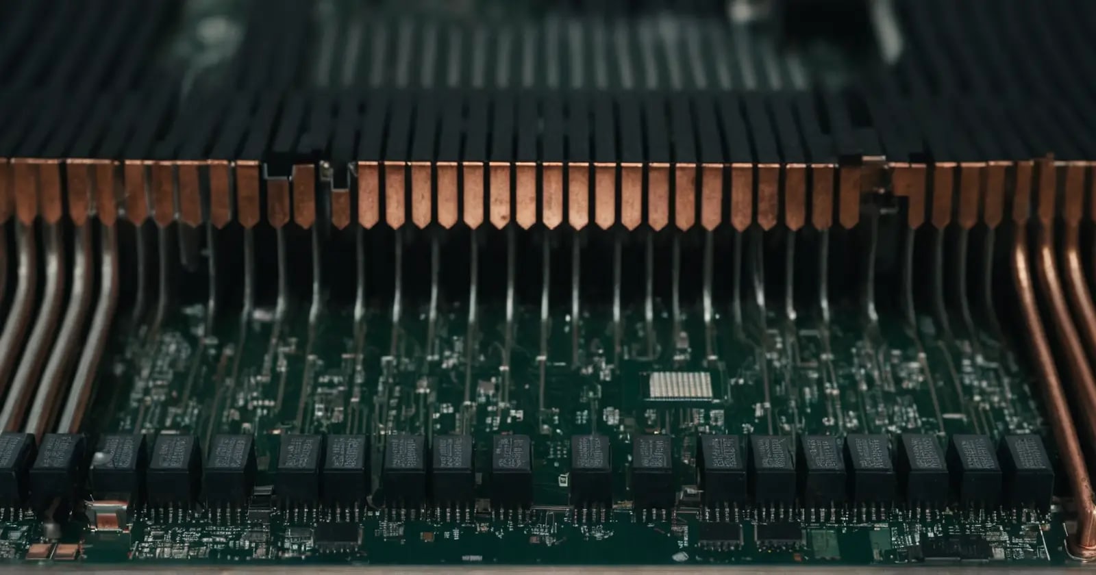 Primer plano de la placa base con múltiples ranuras dímm y chips integrados para el sistema de memoria unificada