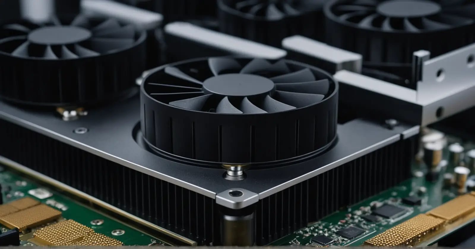Primer plano de la gpu nvidia en una motherboard que procesa el renderizado gráfico 3d