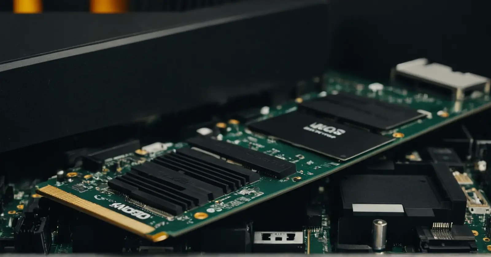 Primer plano comparativo de ranuras pcie 3.0 y 4.0 en una placa base