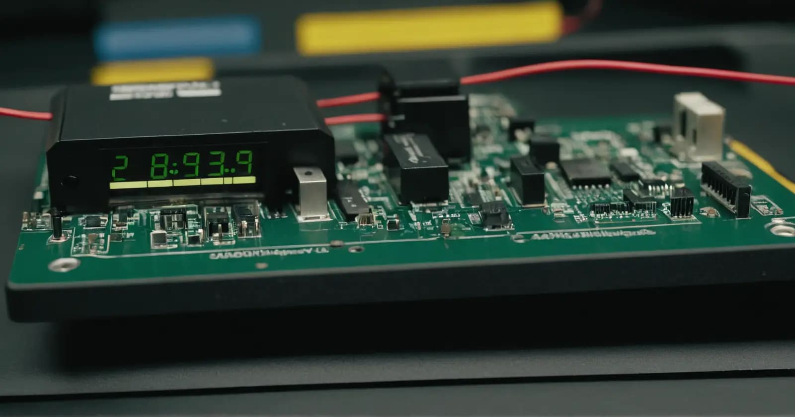 Placas de sensores i²c y smbus con conexiones y sondas de prueba en un entorno académico