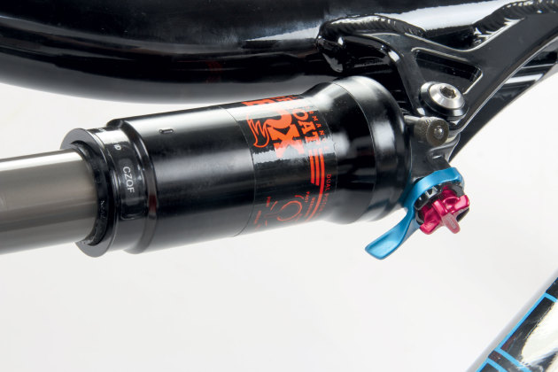 The Performance level Fox shock doesn't use any volume spacers inside, so you can easily tune in a more progressive spring curve if you want more bottom out resistance for hard riding.