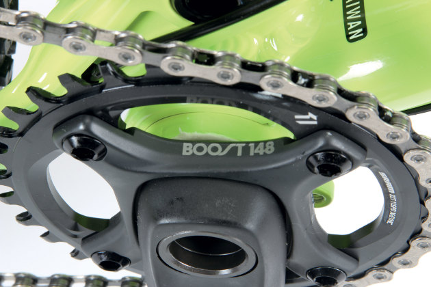 Boost isn't just about wider hubs, the chainring also shifts outboard, creating more room for wider tyres and/or shorter chainstays.