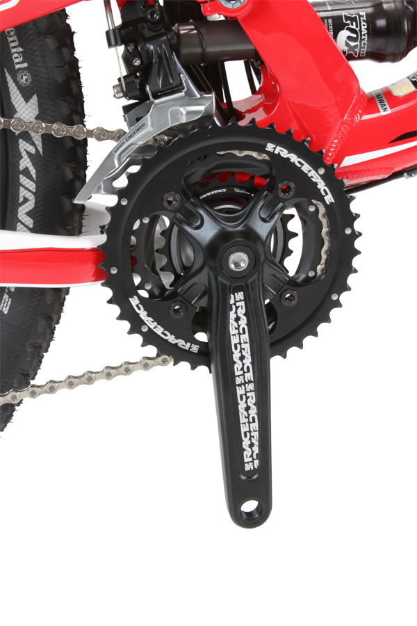 The triple crank will let you climb any mountain and easily converts to a double or single ring setup if you prefer.