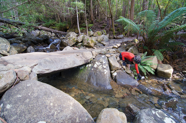 Jen Macqueen at the 2.5 tonne 'clapper bridge'.