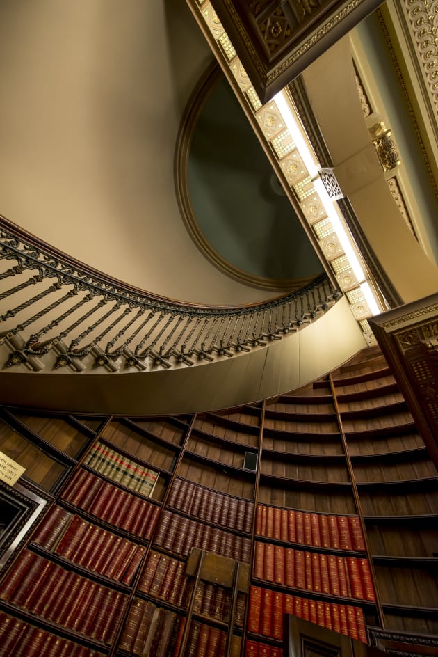 The library stair in Parliament House. You can only see the stairs if you do a tour of the building. Nikon D800, 14-22mm f/2.8 lens, 1/60s @f5, ISO 1000.