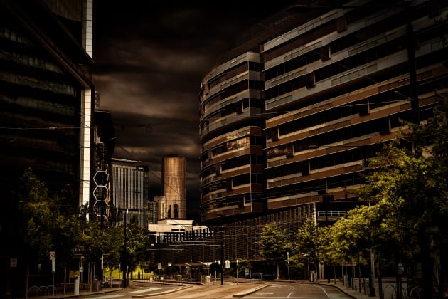 Collins Street and how the buildings sit in the environment. Nikon D800, 24-70mm f/2.8 lens, 1/50s @f11, ISO 320.