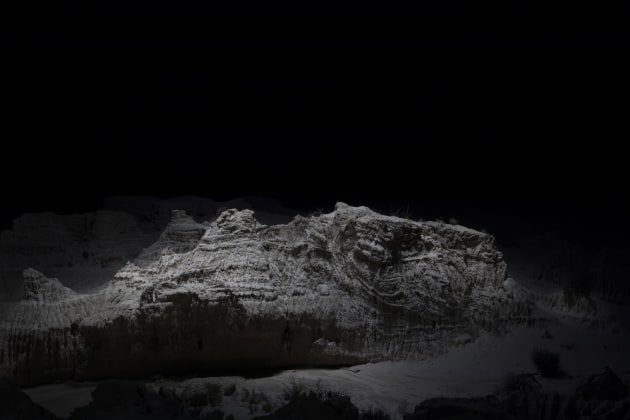 Landscape Prize - First Place – Todd Kennedy - Lit from above.
“This image of a rock formation at Lake Mungo is actually a colour image and not a B&W conversion. This is the natural colour of the rocks when lit by pure white LED's from a drone. Some green can be made out on the small bushes to the right.”