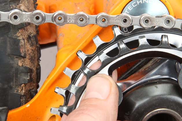 Keep a close eye on the tooth profile on your chainring. Compare it with a new ring and look for hooked or pointy teeth.