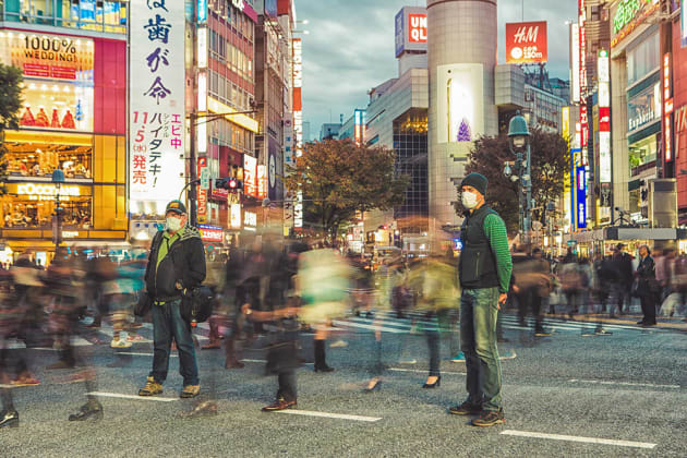 Shibuya Crossing. With a tripod and ND filter I was able to slow the shutter speed and capture the movement of the crowd.