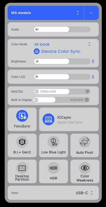 Display Pilot 2 software enables you to control the monitor from the Mac environment instead of using physical controls that are hidden on the bottom of the monitor.