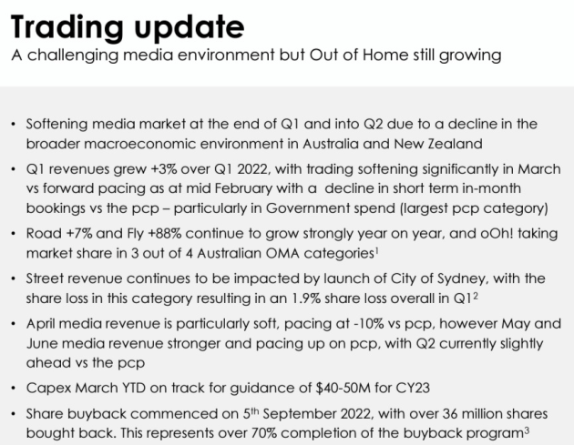 oml trading update may 2023